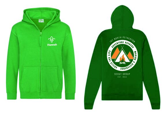 Unisex Zipped Hoody, JH050, Kelly Green, NP Scouts