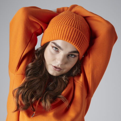 Engineered knit ribbed beanie