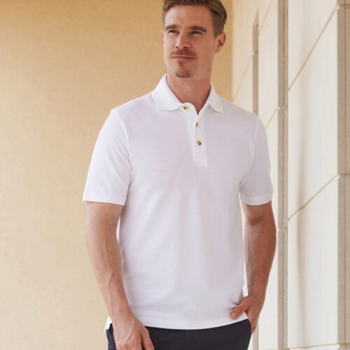 Classic cotton piqué polo with stand-up collar