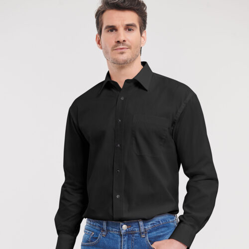Long sleeve pure cotton easycare poplin shirt
