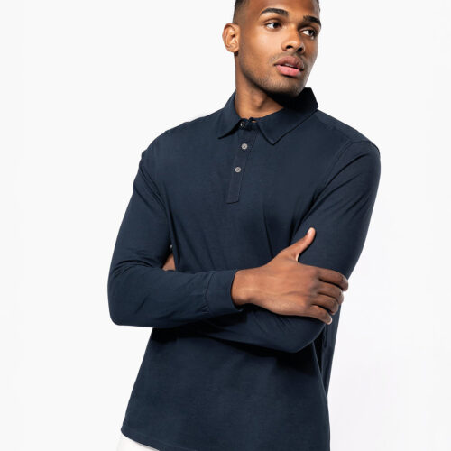 Jersey knit long sleeve polo shirt