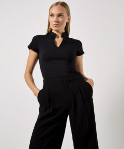 Women's corporate short-sleeved top v-neck mandarin collar (regular fit)