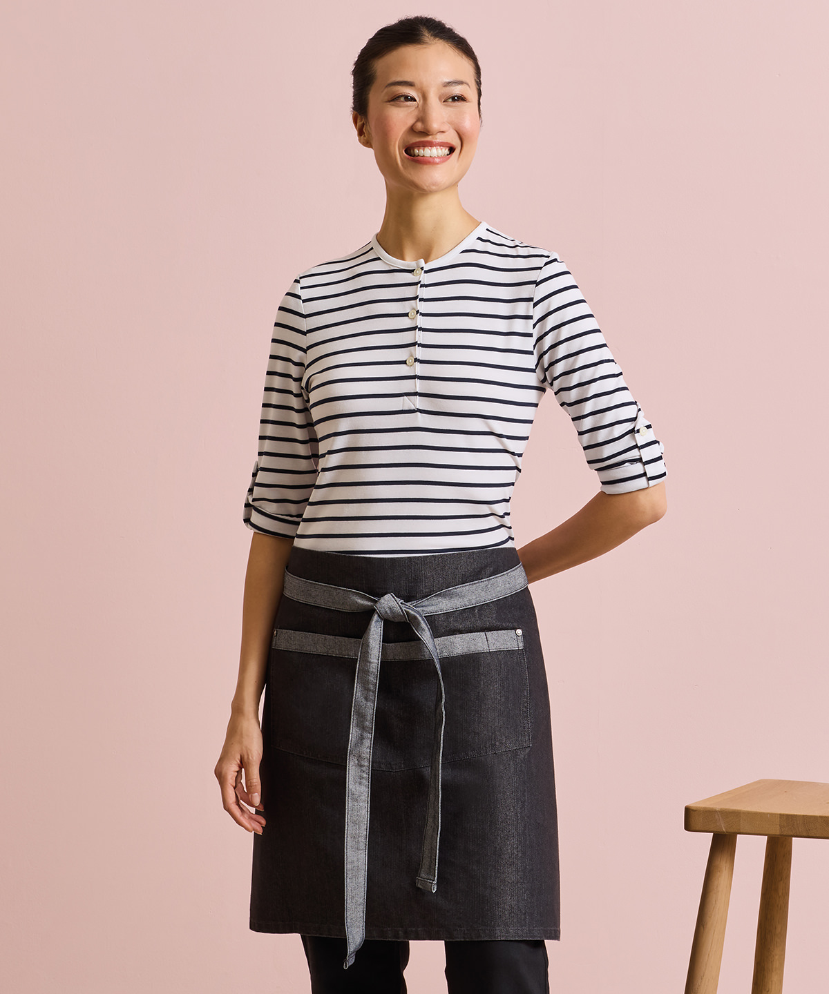 Domain contrast denim waist apron