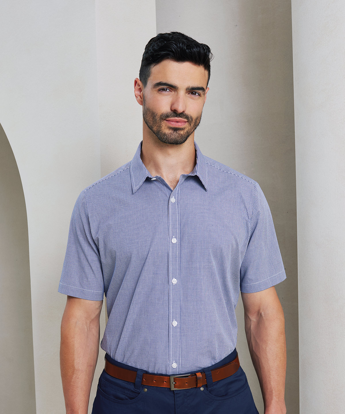 Microcheck (Gingham) short sleeve cotton shirt