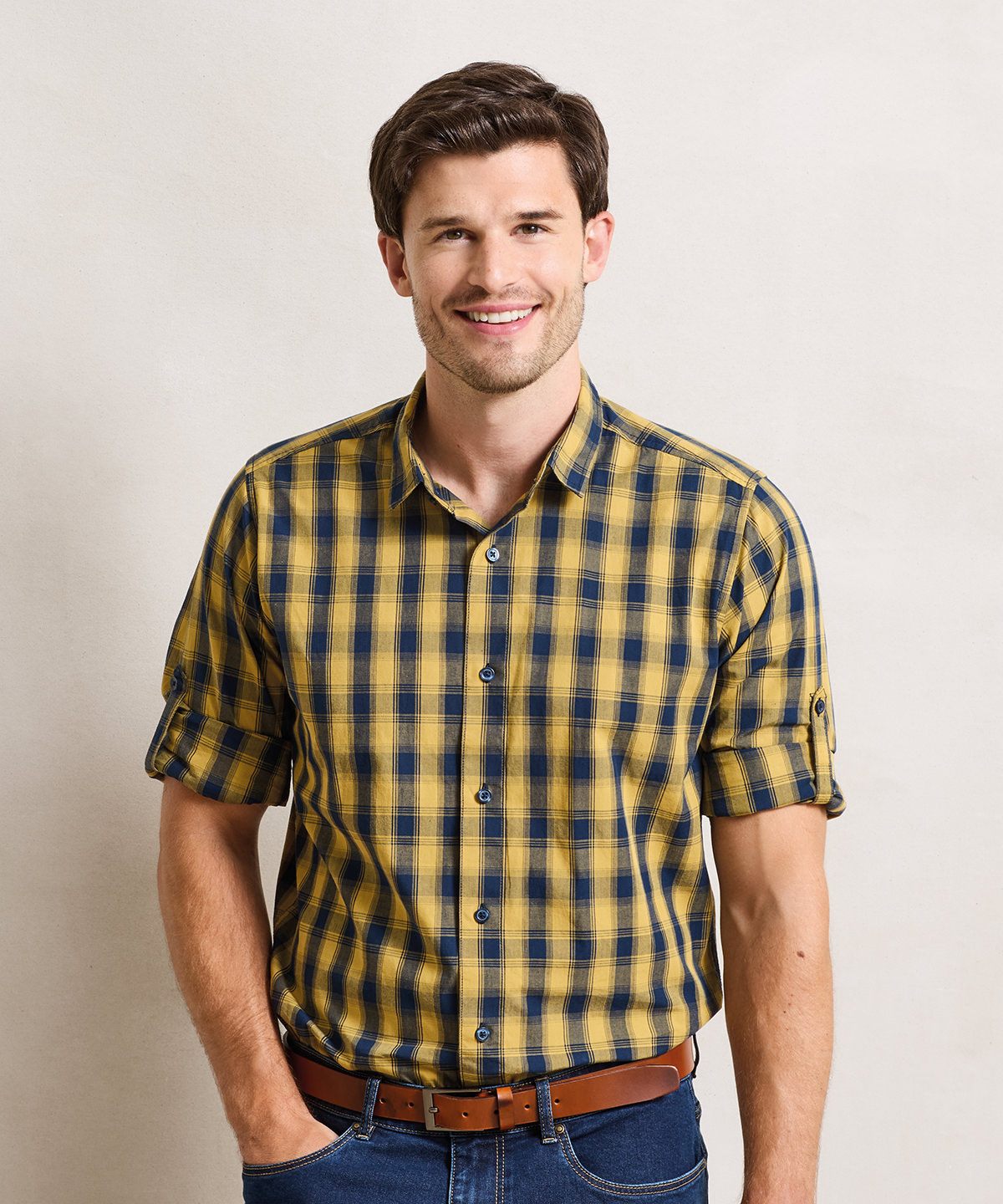 Mulligan check cotton long sleeve shirt