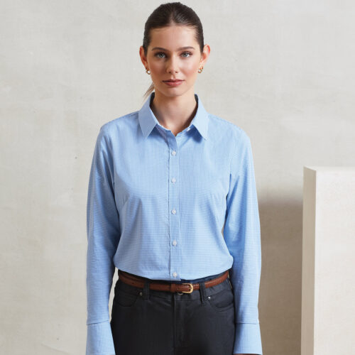 Women's Microcheck (Gingham) long sleeve cotton shirt