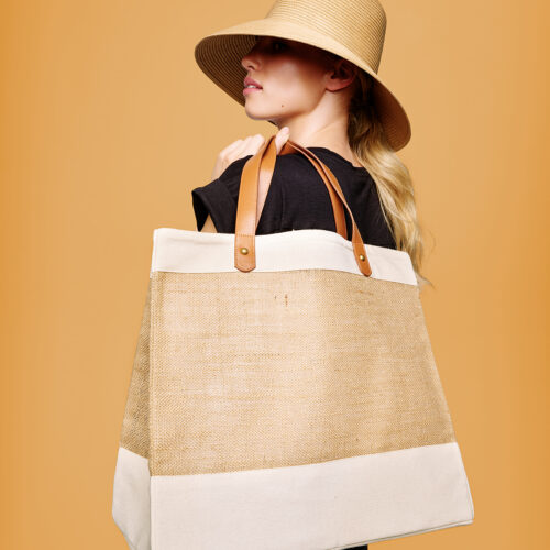 Adley jute with faux leather tote
